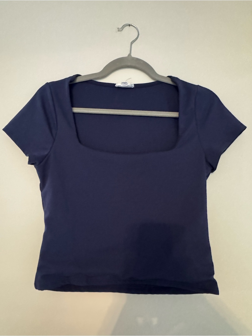 Square Neck Navy Crop Top with Short Sleeves